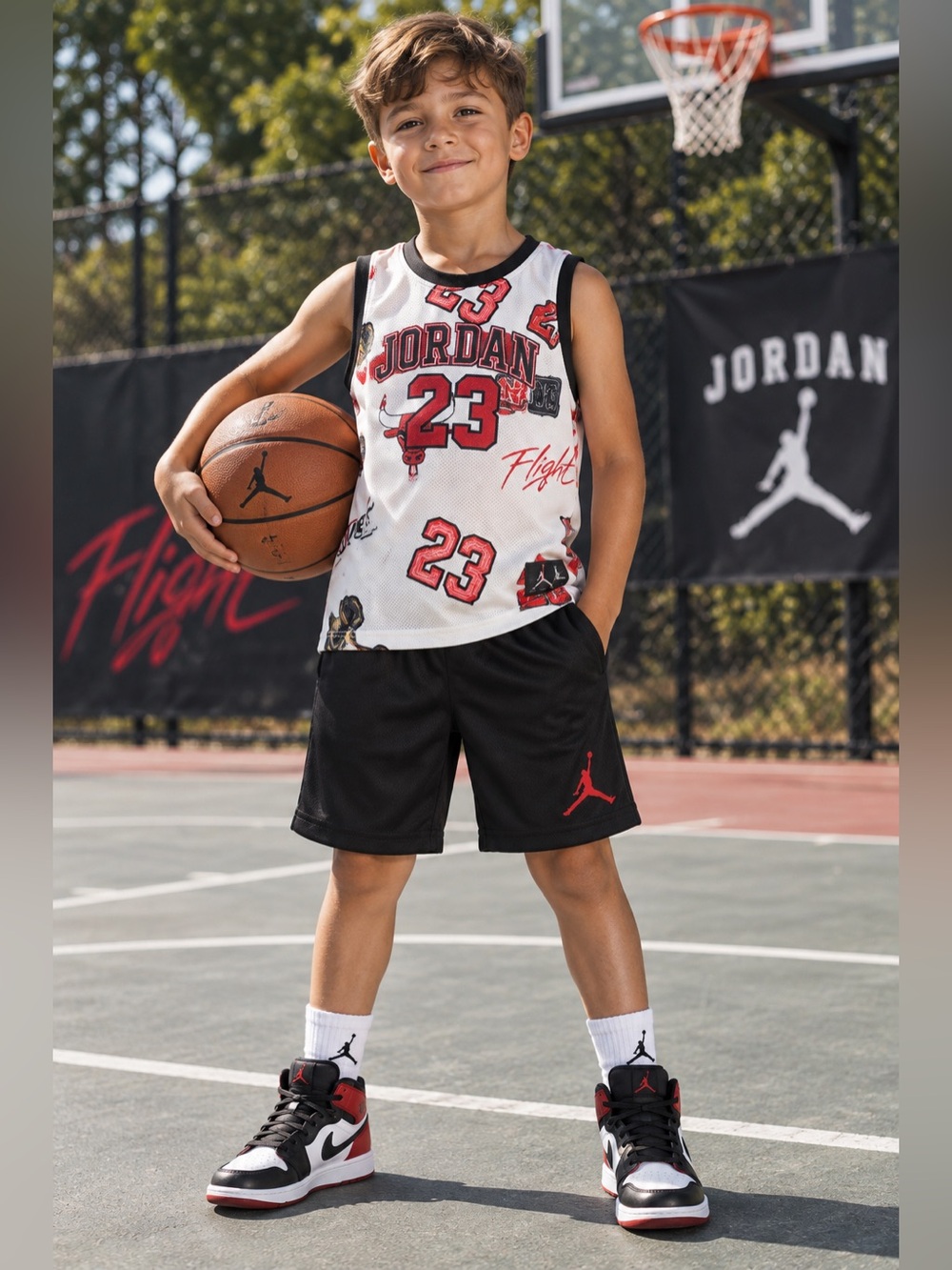 KIDS Jordan Boys 2 Piece Basketball Tank Top Shorts Set Flight 23 Size 7 NWT